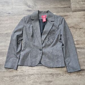 OSCAR De La Renta Blazer Womens Size 8P Gray Double Breasted Floral